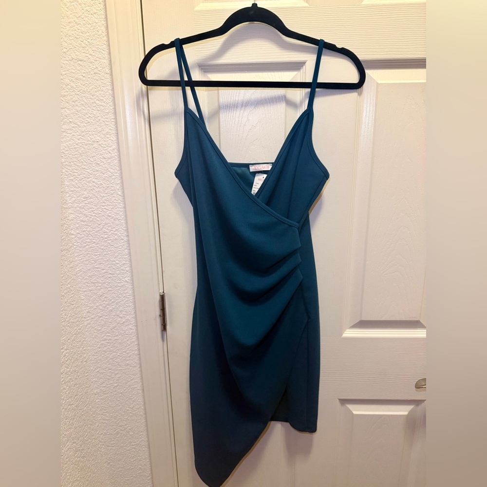 a'gaci Teal Wrap Mini Dress